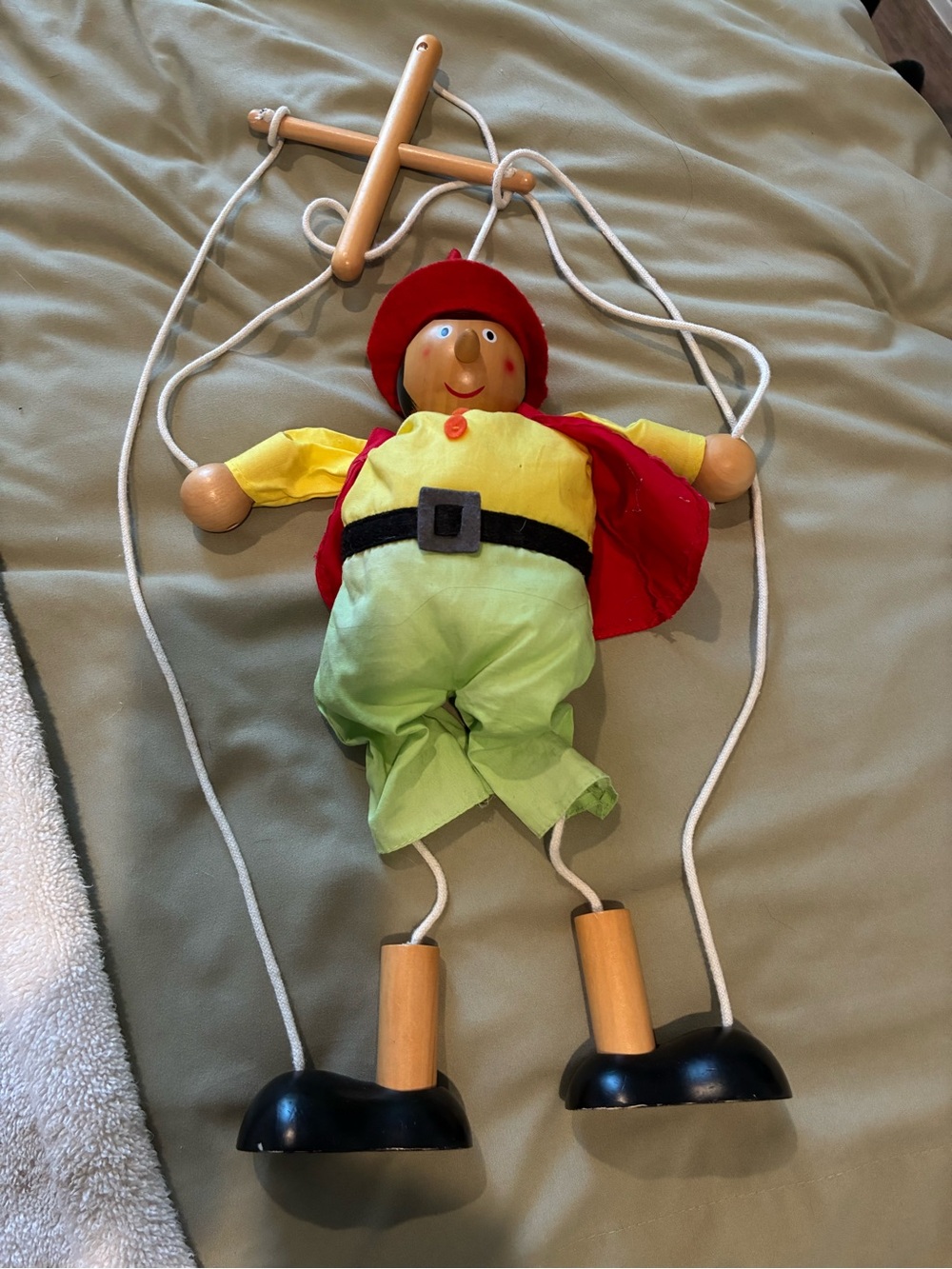 Wooden Marionette Puppet Toy - Red, Yellow & Green